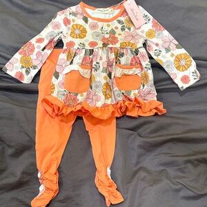 Adorable Floral Kids Matching Set - Orange